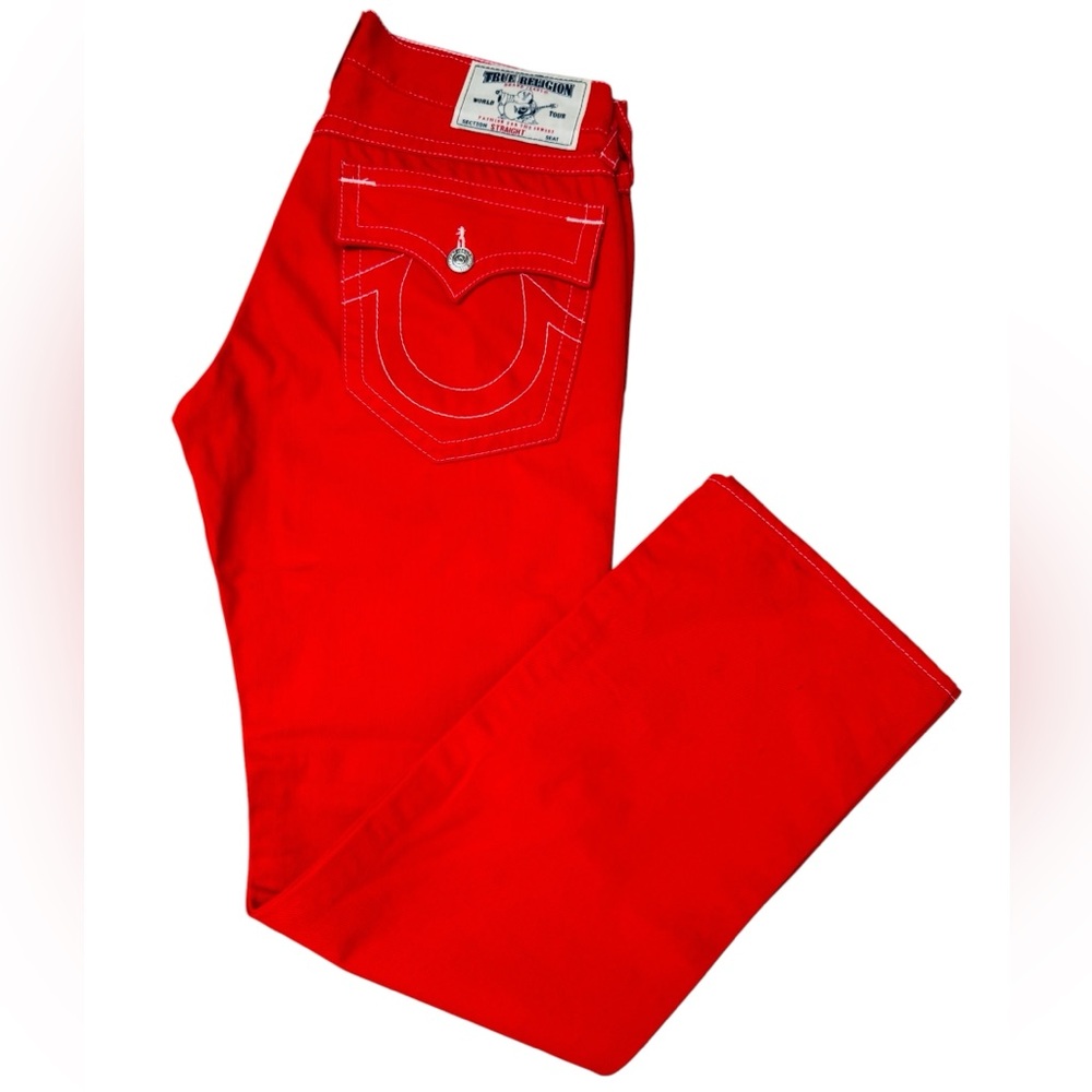 NWOT T2K True Religion World Red Classic Straight Jeans Men’s Contrast Stitch